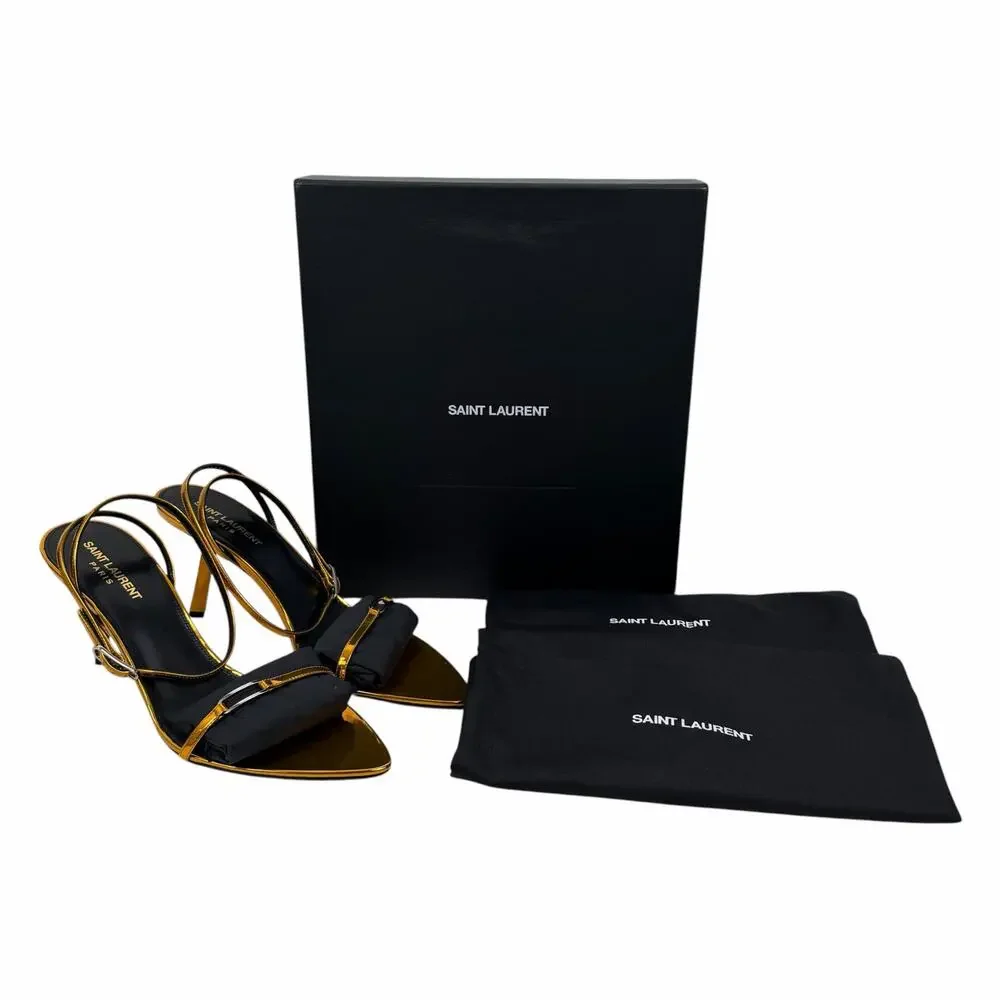 Saint Laurent Kitty 75 Ankle Strap Sandal Metallic Tangerine Size 40
